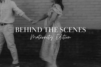 Couple holding hands during maternity photo session, motion blur effect