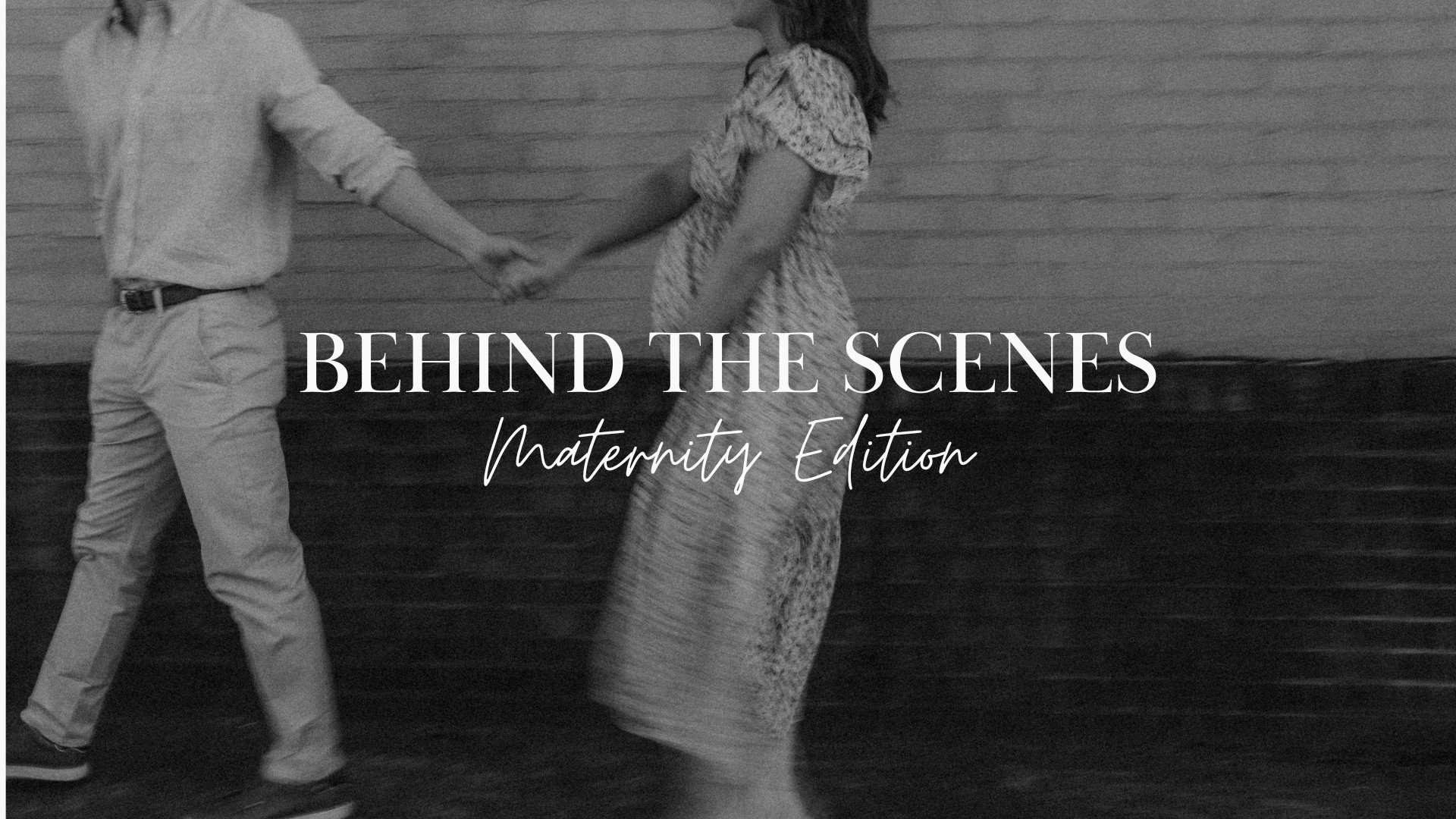 Couple holding hands during maternity photo session, motion blur effect