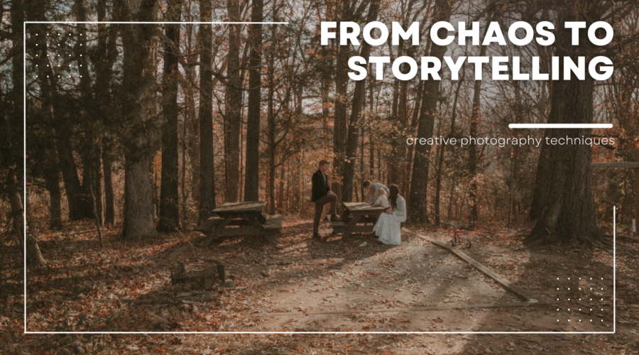 Family storytelling photo session in wooded park during fall with candid moments and natural movement